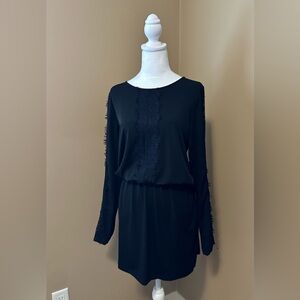 Vero Moda Black Long Sleeve Fringe-Trim Dress